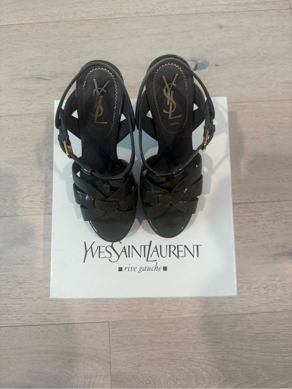 Yves Saint Laurent Black Braided Leather Slingback Heels